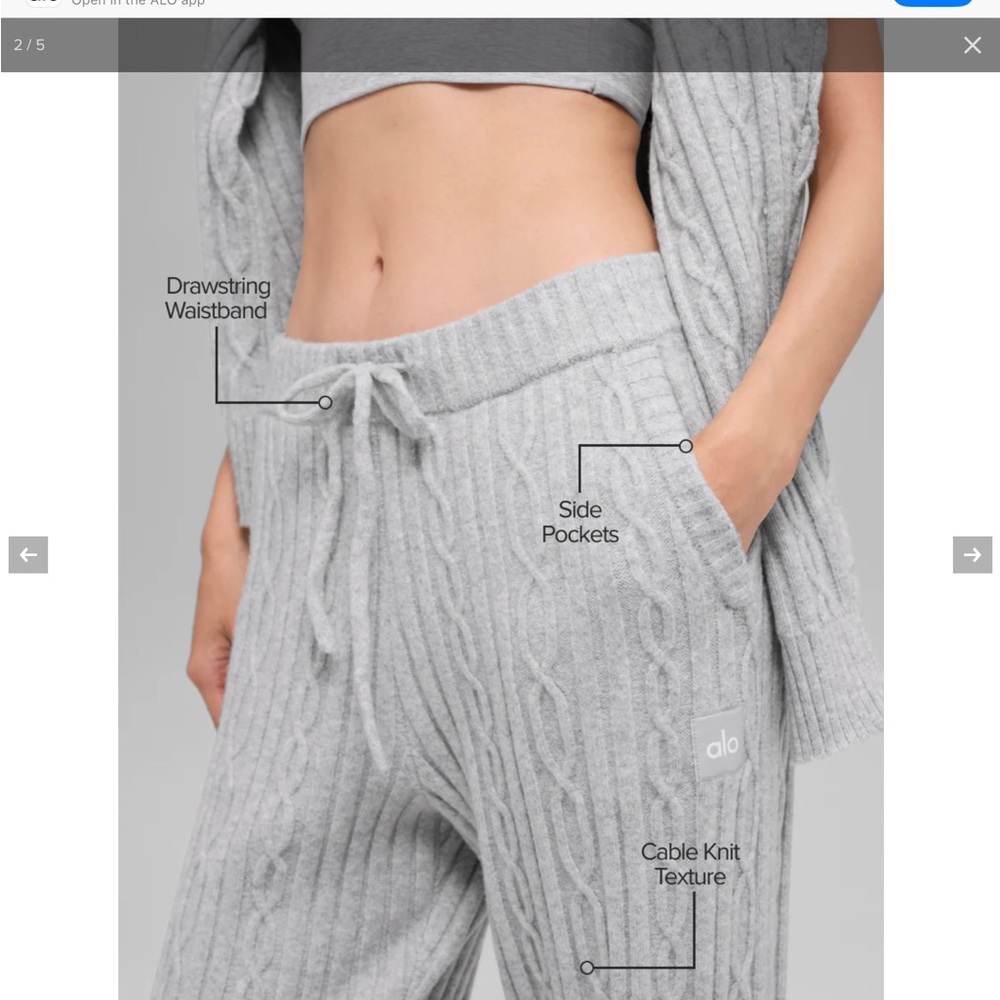 ALO Yoga Women's Gray Cable Knit Joggers (PRICEDROP) - Picture 3 of 5
